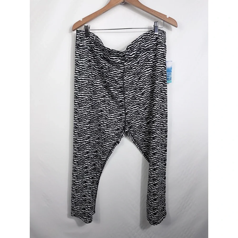 Coolibar Swim Capris Women 3X Black Zebra Deep Water Swim Capris UPF 50+ 03313